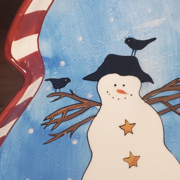 Sakura Debbie Mumm Christmas Serving Dish - Tree Shaped - Snowman Design - Picture 3 of 9